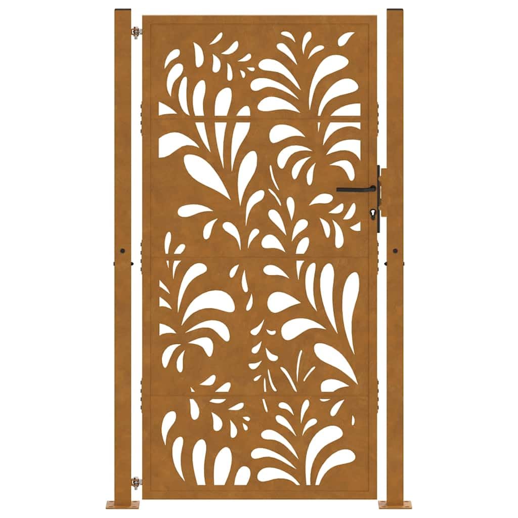 Puerta de jardín 100x175 cm de acero corten con diseño ondulado