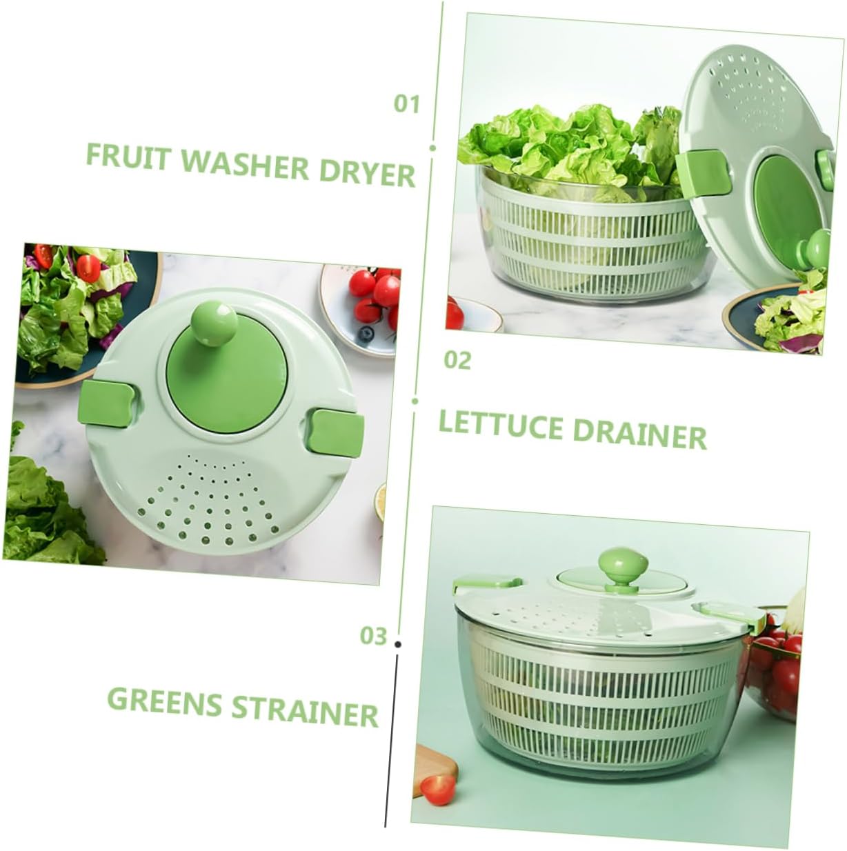 VALICLUD Manual Lettuce Washer Dryer with Rotary Handle and Safety Buckles Vegetable Salad Spinner and Fruit Strainer for Effortless Washing and Draining Kitchen Vegetable Dryer for
