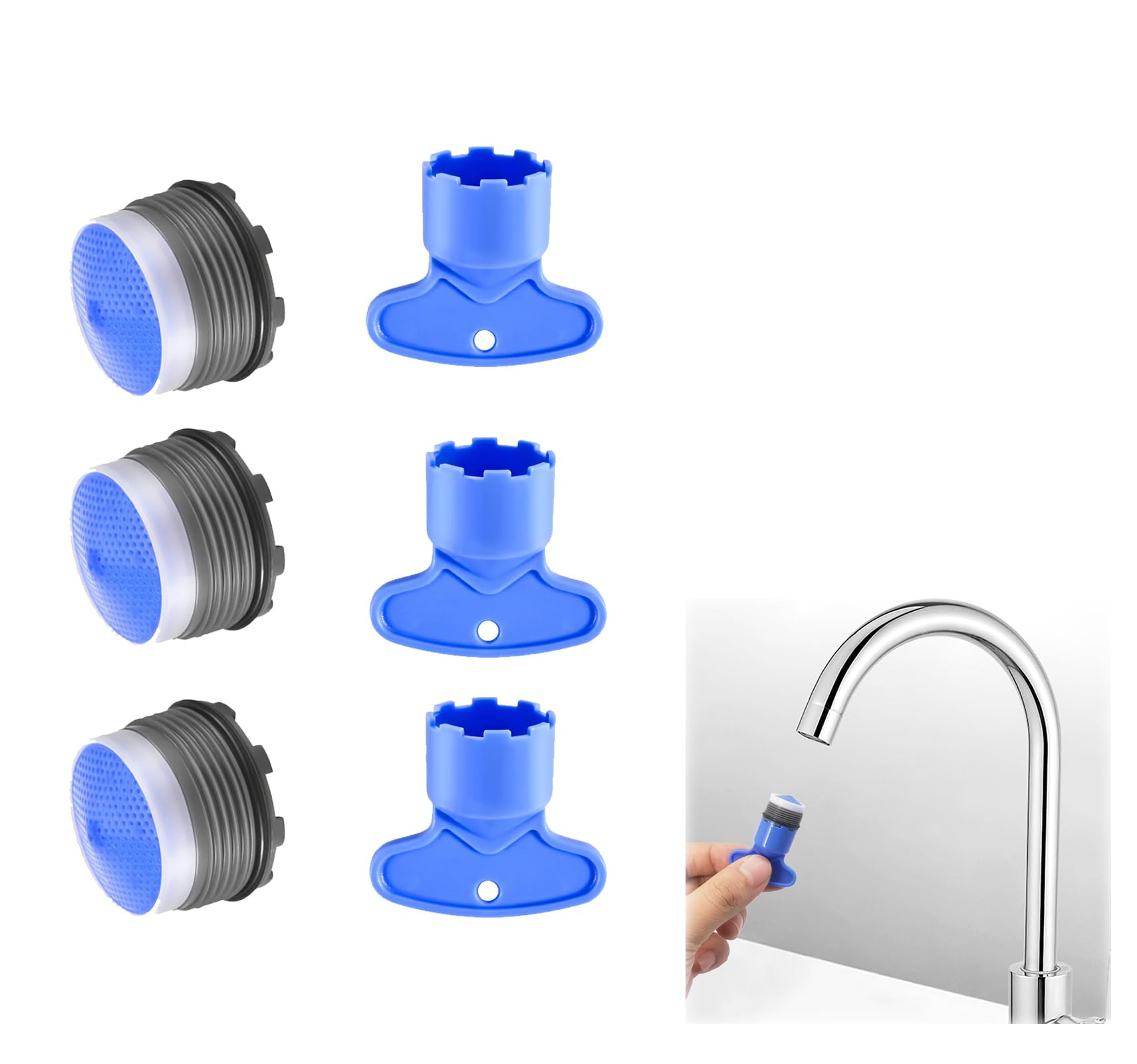 21.2 mm Faucet Aerator Set - 3 Replacement Aerators with 3 Key Removal Wrench Tool - Enhance Sink Faucet Flow for Kitchen and Bathroom Sinks