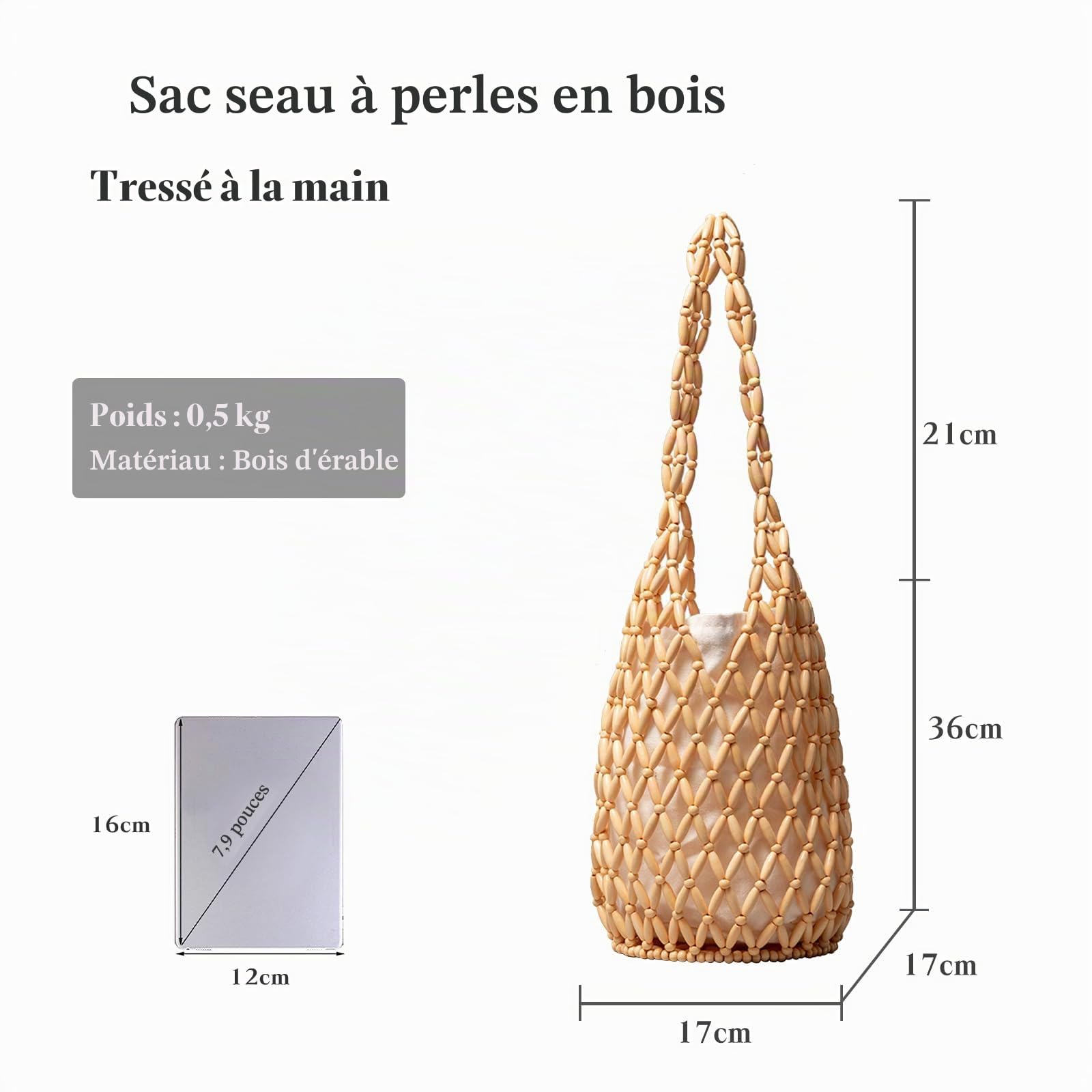 CORIOS Sac Seau à Cordon Sac Fourre-Tout Tissé à la Main Femmes Bois Perles Sac de Plage Sac Fourre Bohème Ajouré Sacs Cabas avec Poche intérieure Petit Sac à Main pour Vacances Voyage Plage Jaune