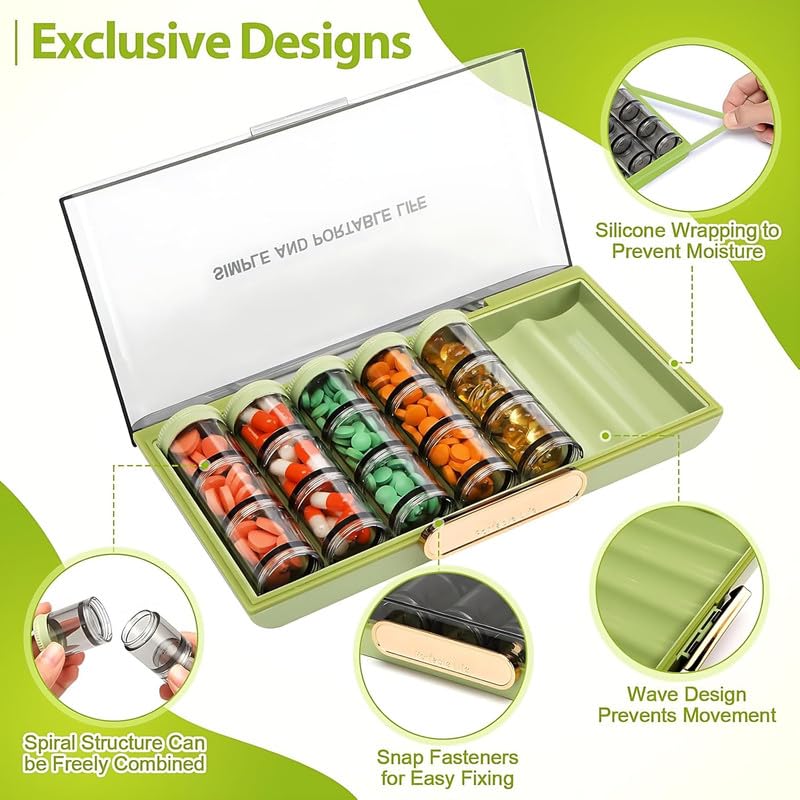 GNOLY Transparent Weekly Pill Organizer Container – 7 Days Portable Travel Pill Vitamin Box with 3 Layers – Compartment Pill Organizer Carry with Purse & Pocket (1 Pcs) 2