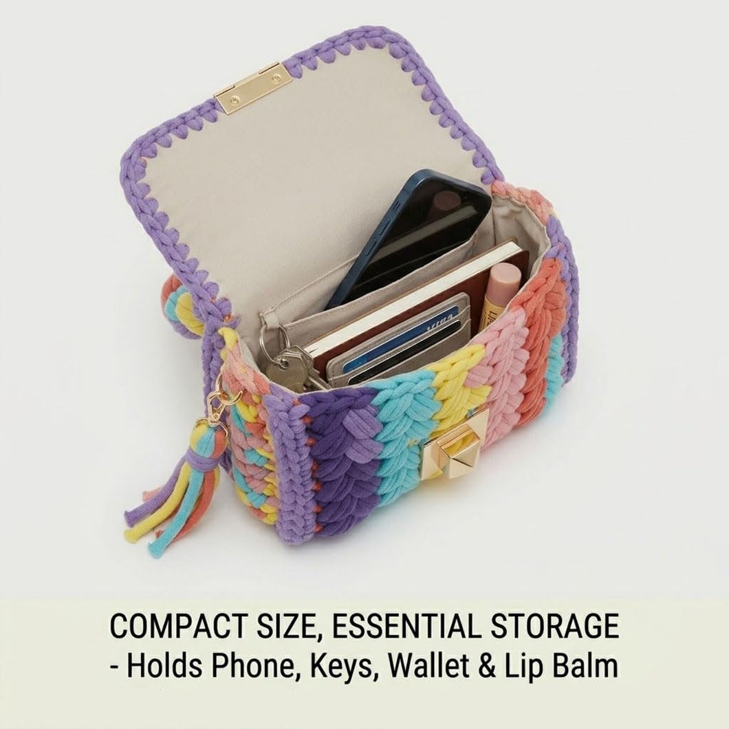 Bolso bandolera de estilo bohemio y clutch de noche – Bolso de mano tejido a mano con hilo grueso para mujer, con cadena desmontable