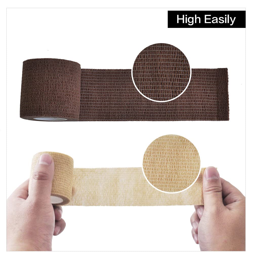 vendas, 1 rollo de vendaje gasa autoadhesivo transpirable 2,5/5/10 cm x 4,8 m for fijación deportiva dedos, muñecas y piernas(Brown,15cmX4.8m)