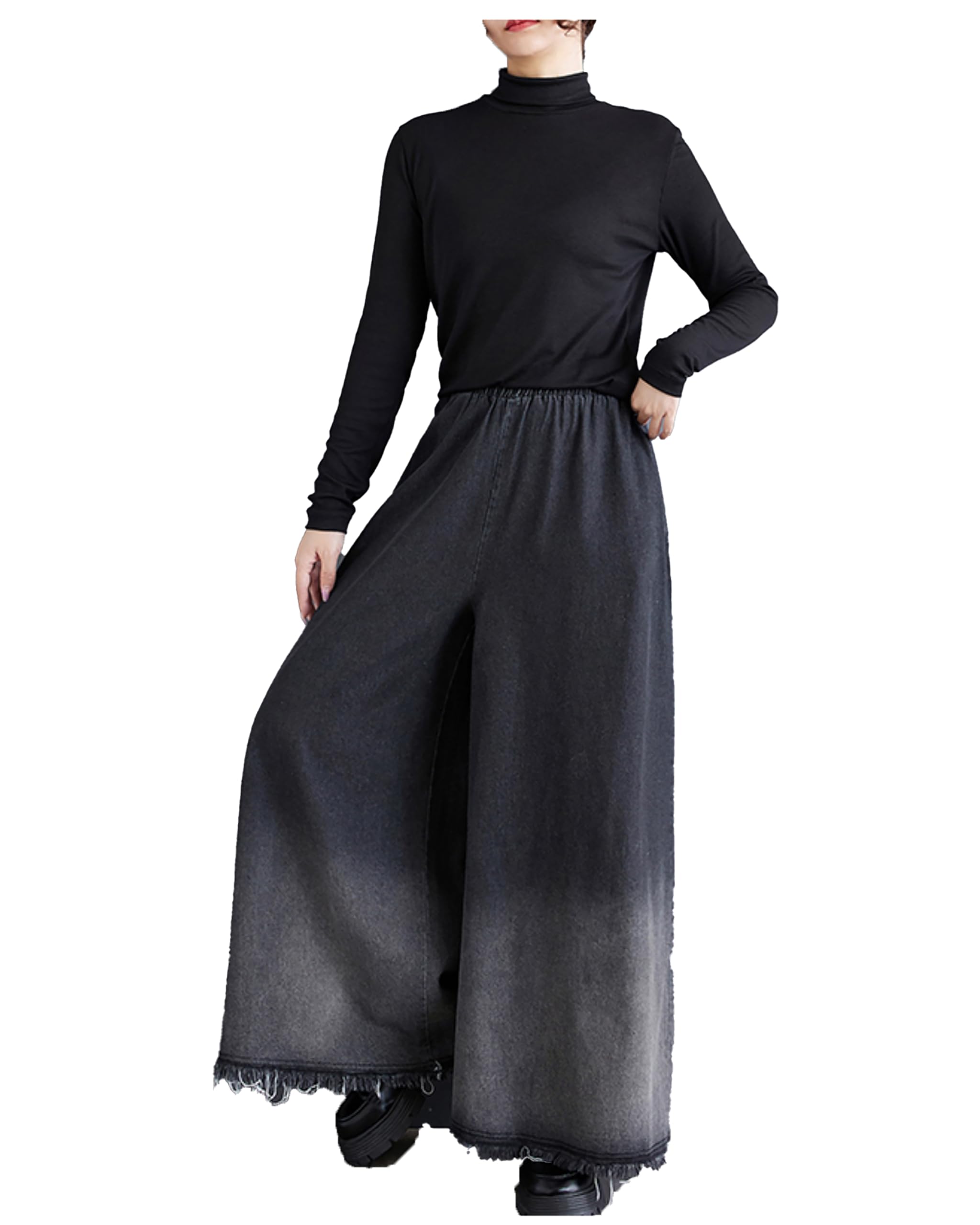 Womens Pants Elastic Waist Wide Leg Pockets Color Block Baggy Loose Oversize Trouser GZ315