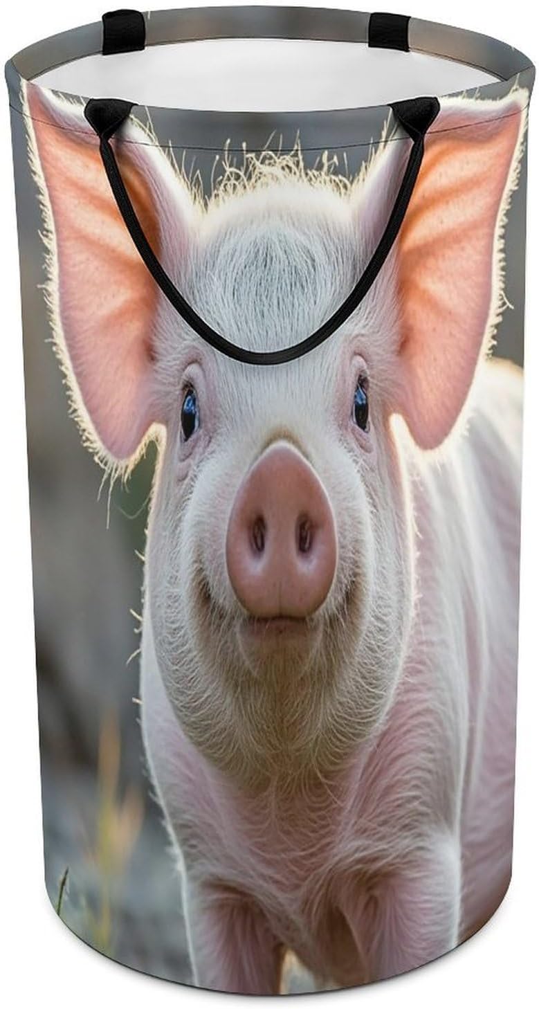 Cute Pig Laundry Hamper Large Collapsible Laundry Basket with Handles Waterproof Clothes Hamper Portable Dirty Clothes Basket for Bedroom Laundry Room Closet Bathroom