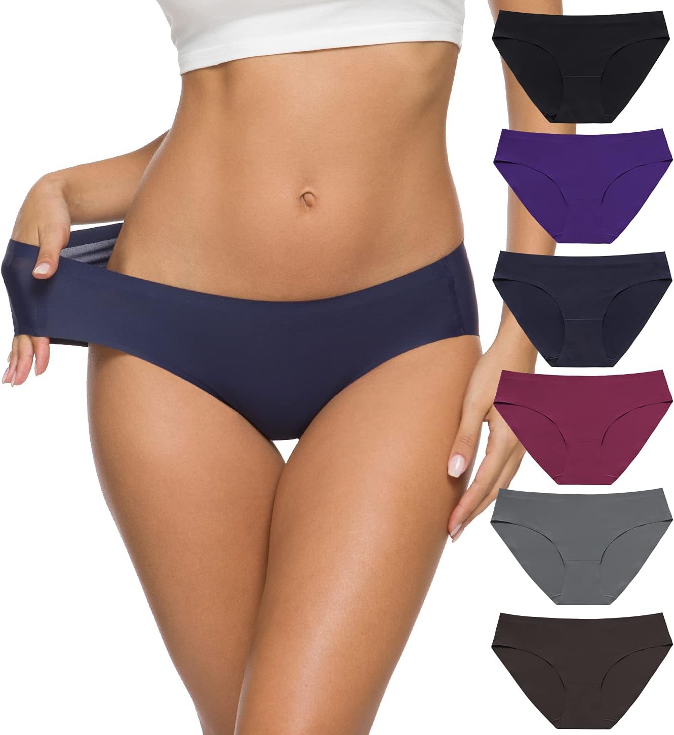 ALTHEANRAYWomen’s Seamless Hipster Underwear No Show Panties Soft Stretch Bikini Underwears Multi-Pack, Color9, Large