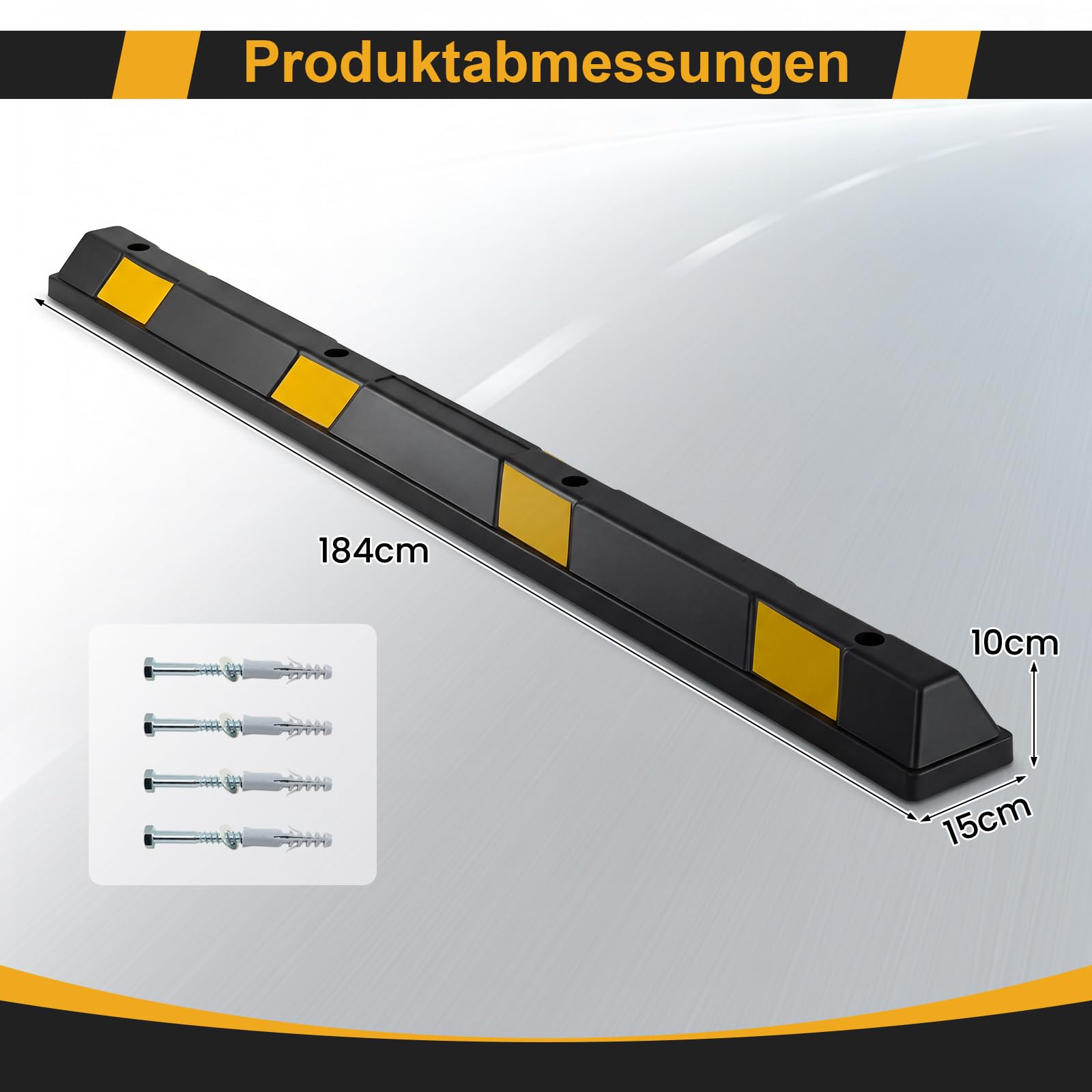 COSTWAY Radstopper aus Gummi, Einparkhhilfe 184 cm, Parkplatzbegrenzung bis 3000 kg Belastbar, Parkbegrenzung mit gelben Reflektorstreifen, Parkplatzsperre für Garage, Parkplatz (1 er Set)