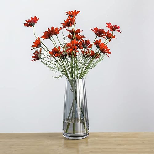Flowers Glass Vase for Modern Home Decor of Flowers Vase, 8.7 in High Unique of Crystal Handmade Modern Gray Vases, for Centerpieces/Decor Living Room/Kitchen/Office and Wedding (Gray)