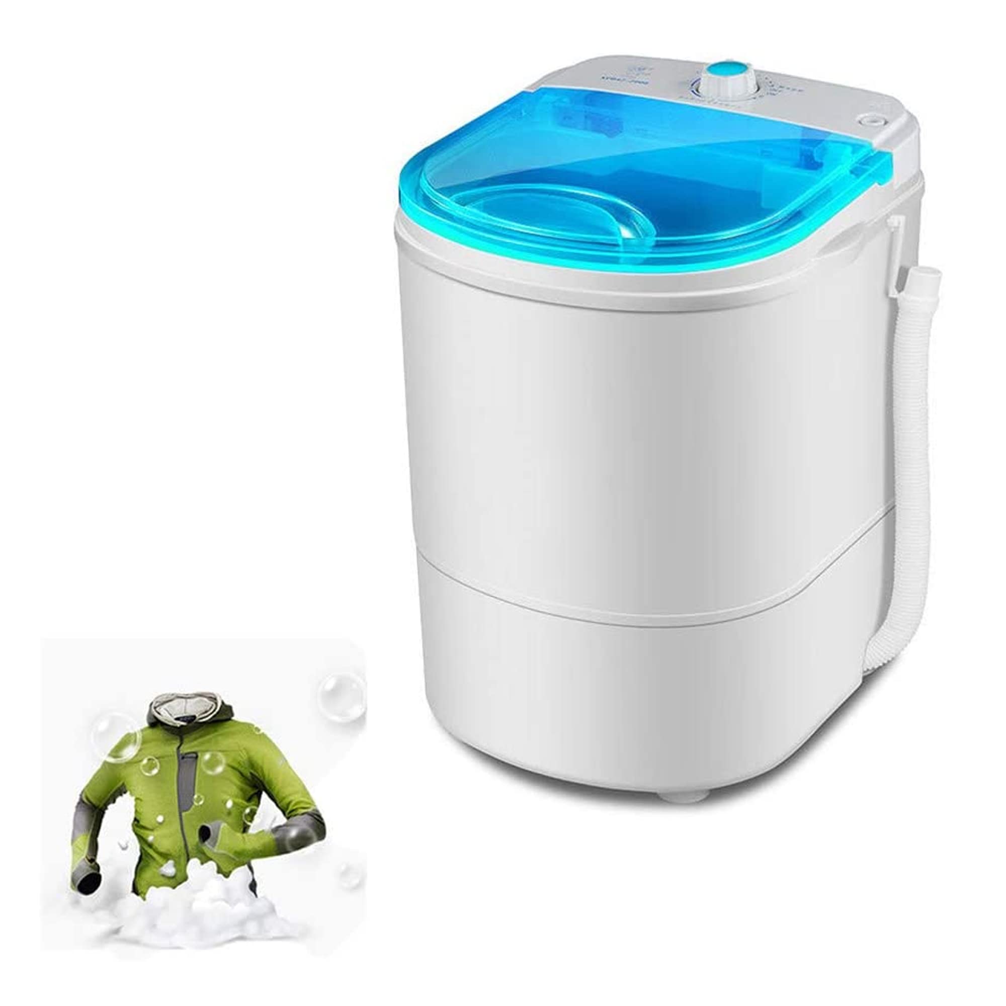 Sulfar Mini Full-Automatic Washing Machine, Portable Washer and Spin Dryer, Compact Laundry Washer with Built-in Drain Pump and Long Hose for Home/Dorm