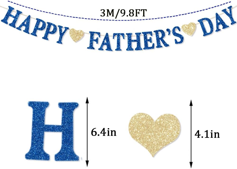 Glitter Blue Happy Father's Day Decorations Banner Fathers Dad's Papa's Dad Party Garland Banner for Party Supplies Home Celebrate