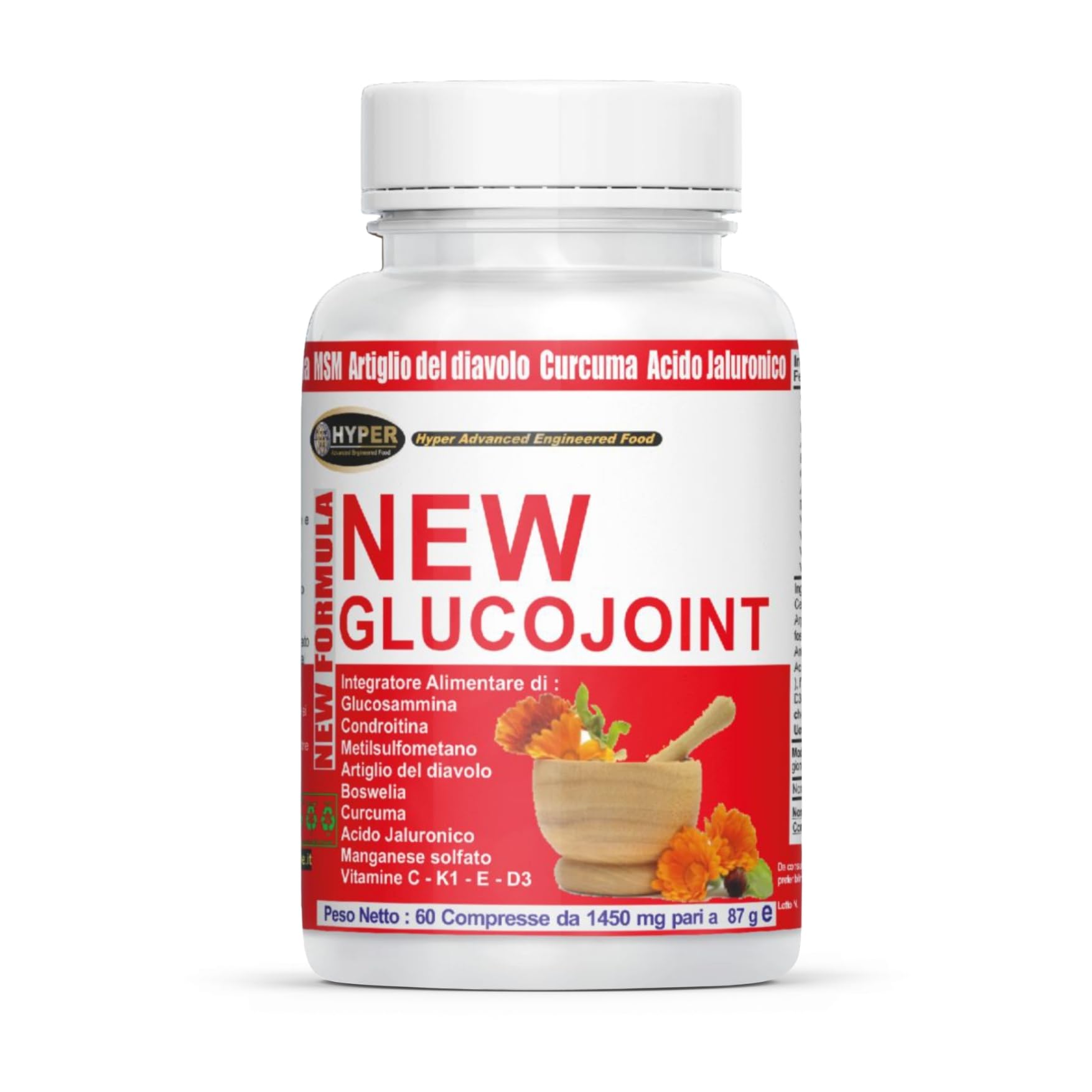 Hyper Glucojoint Integratore Alimentare | con Glucosamina Condrotina MSM, Artiglio del Diavolo Forte e Acido Ialuronico | 60 Compresse Prodotto in Italia