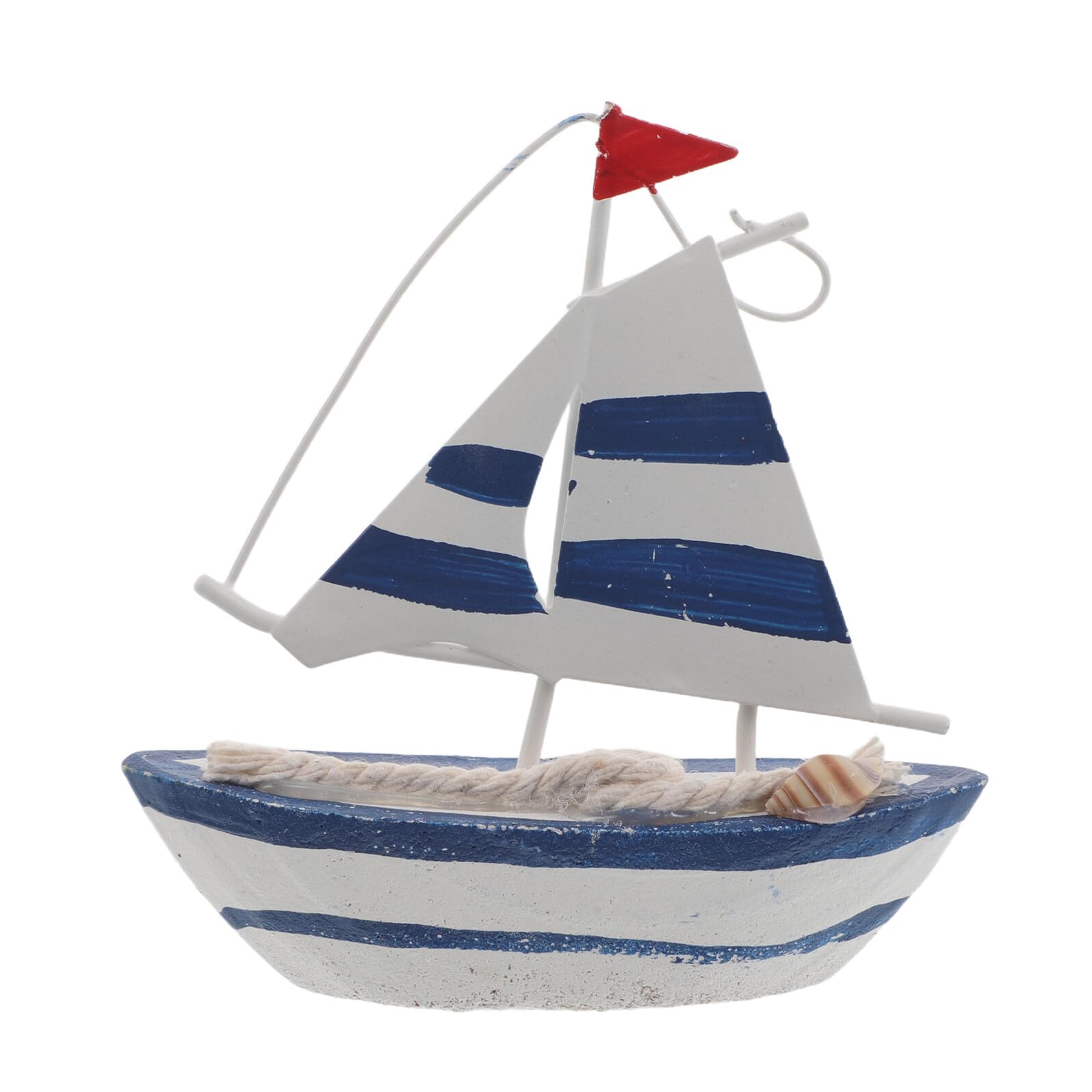 Housoutil Wooden Sailing Ship Model 11Cm Blue Mini Sailboat Decor for Coastal Beach and Ocean Themed Party, Nautical Wooden Boat Figurine Mantel Centerpiece and Cake Topper