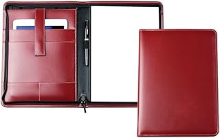 DELMON VARONE - Personalisierbare Tablet Schreibmappe DIN A4 aus Cambridge Top Grain Leder rot, Organizer Konferenzmappe mit Notizblock, Stiftschlaufe & Einsteckfächer, Orgamappe mit Reißverschluss