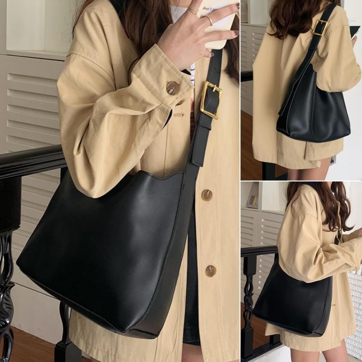 PU Leather Shoulder Bag for Women, Designger Tote Bag, Retro Large Vegan Tote Purse with Wallet - Image 6