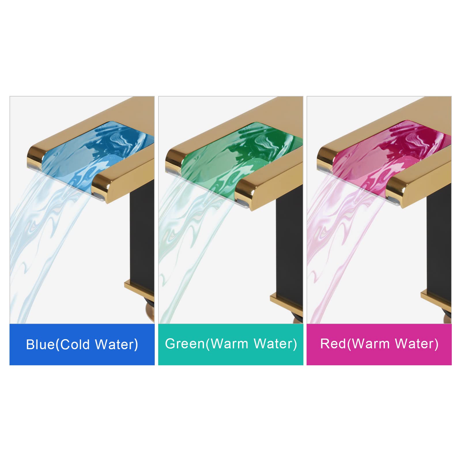 Rubinetto a LED a 3 colori, G1/2", a cascata in acciaio inox, con 2 tubi per bagno, cucina, docce