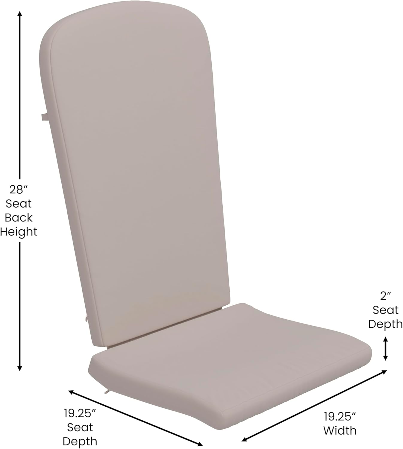 Merrick Lane Riviera Set of 2 Adirondack Chair Cushions - Cream Fabric All Weather Covers - Indoor/Outdoor - Elastic Straps - for High Back Chairs