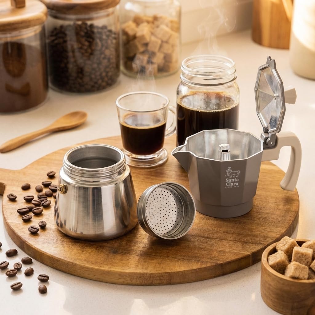 INDE SANTA CLARA | Cafetera Italiana Moka Nordkitch 3 Tazas 150 ml, Cuerpo de Aluminio y Base de Acero Inoxidable, Apta para Inducción y Todo Tipo de Fuegos, Asa Soft Touch — view 3