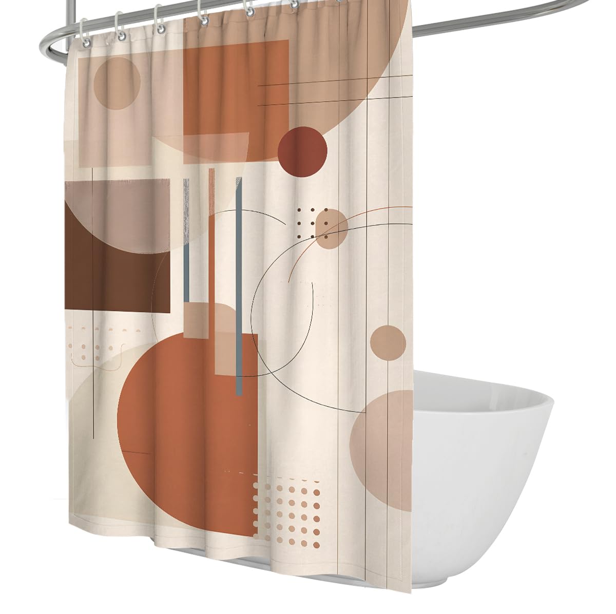 UIRINGART Boho Shower Curtain W120xL200cm Terracotta Shapes Brown Circles Machine Washable with Hooks Quick Drying Polyester Fabric Lightweight Bathroom Bathtub Curtains