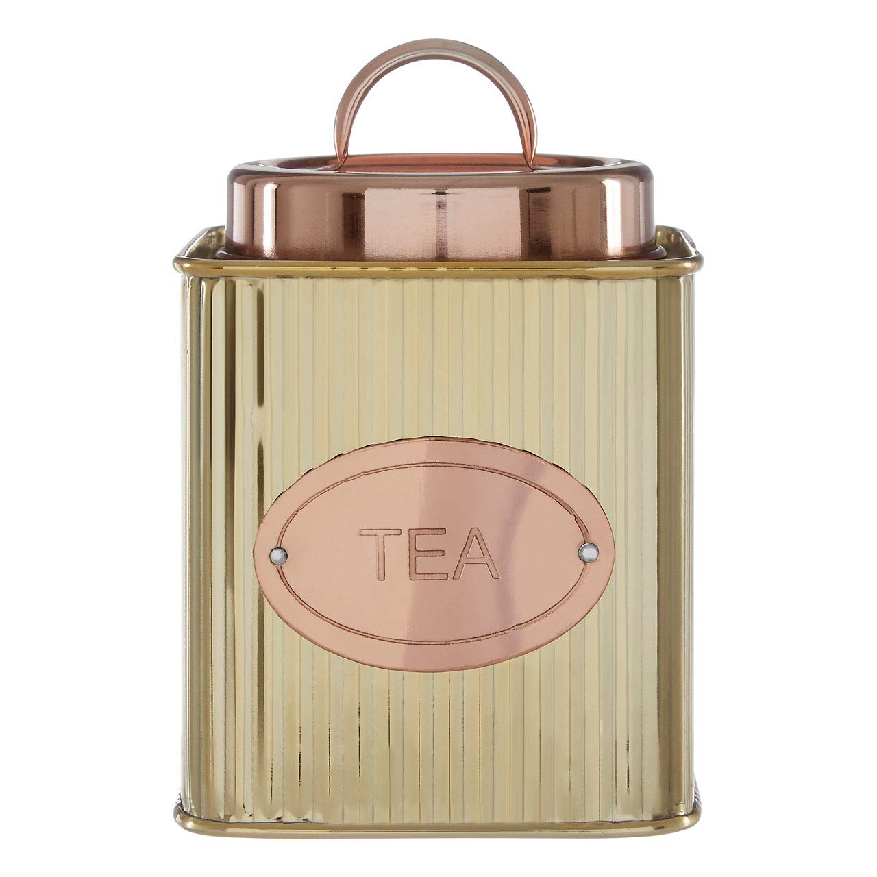 Premier Housewares Prescott Tea Canister - Gold, Stainless Steel & Copper - Ribbed Design
