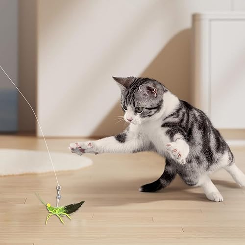 Miniatura 4 de 3 piezas de juguetes de plumas para gatos, juguetes interactivos para gatos con simulación de plumas, insectos, recambios de saltamontes, accesorios