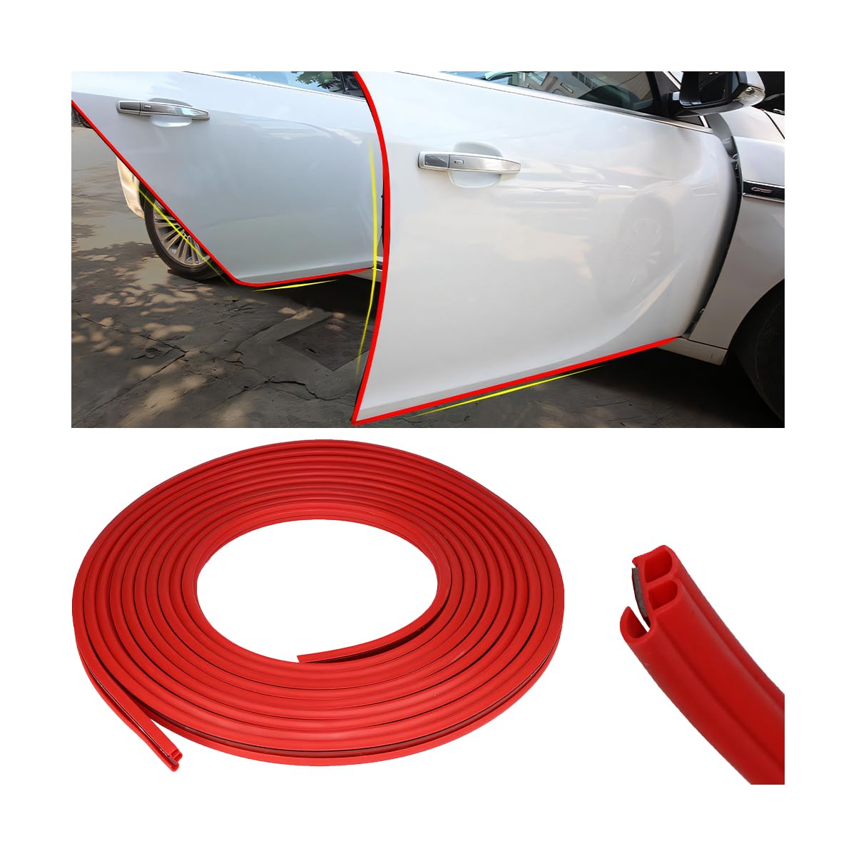 Osilly Adhesive Rubber Car Door Seal Strip, Red