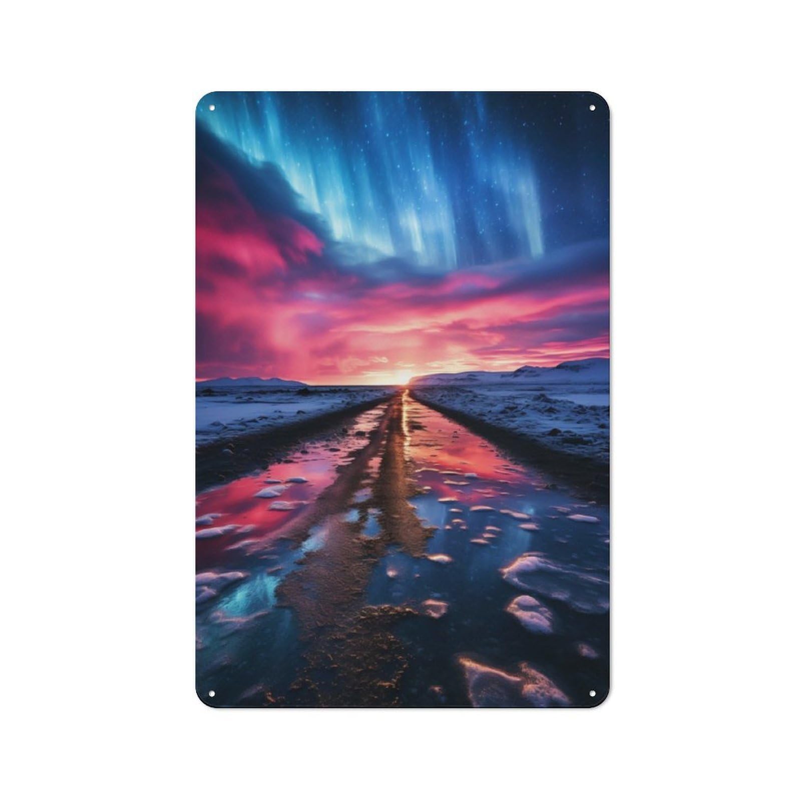 Junmoney Sunset Northern Lights Vintage Metal Plaque 30X20cm For Dining Room Or Kitchen, For Home Decor Collectors Refreshing A Room In Autumn
