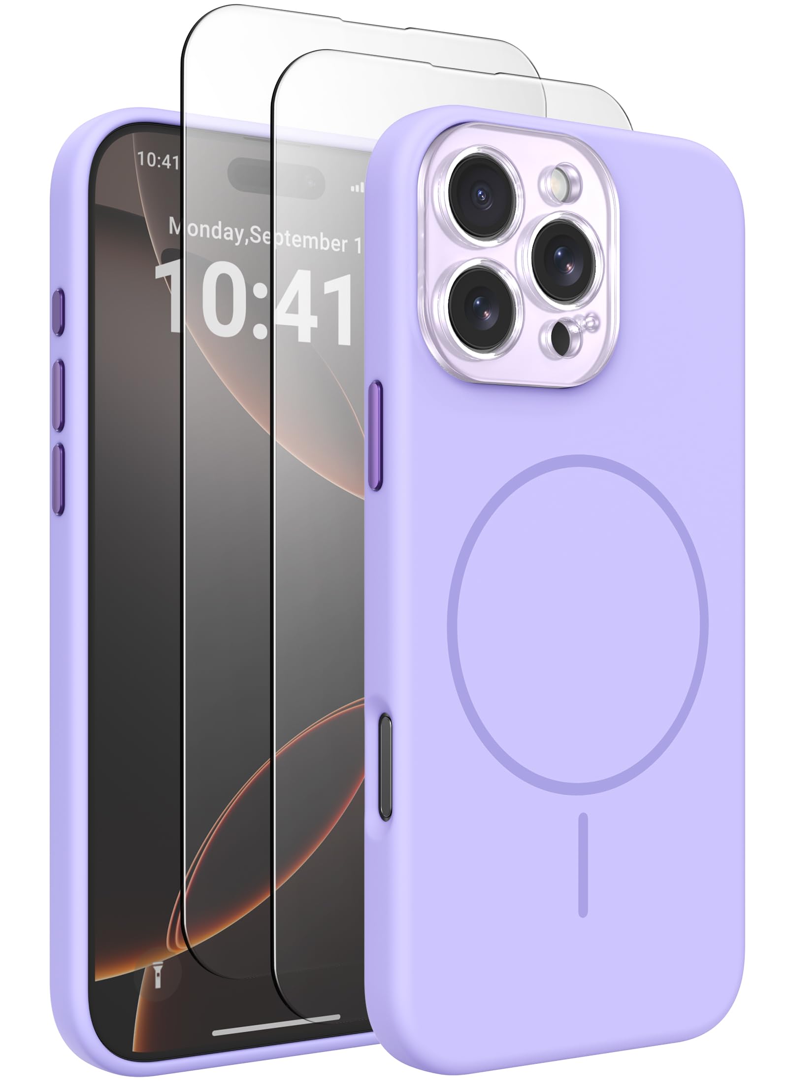 BNAAGO Magnetic Silicone Case for iPhone 16 Pro Max Case with 2 Screen Protector, Upgraded Hard Acrylic Camera Protector Soft Slim Stylish Cute Phone