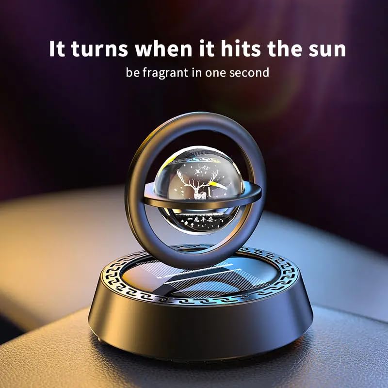 Image of YOURKARTS.COM Car Perfume Diffuser Rotating Solar Air Freshener Double-ring Aromatherapy Diffuser Scent Car Decoration Interior Accessories (Solar Metal Vertical Ring)