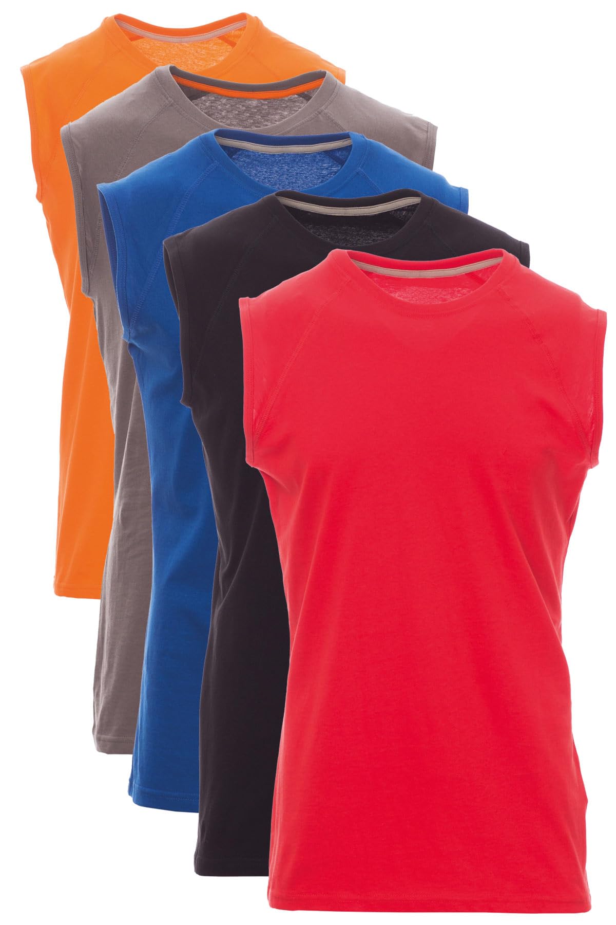 Herren Muskelshirt 5er Pack - ärmelloses Shirt aus 100% Baumwolle - Regular Fit Tanktop mit Rundhalsausschnitt - Doppel- und Stretchnähte für Langlebigkeit - für Arbeit, Freizeit, Sport