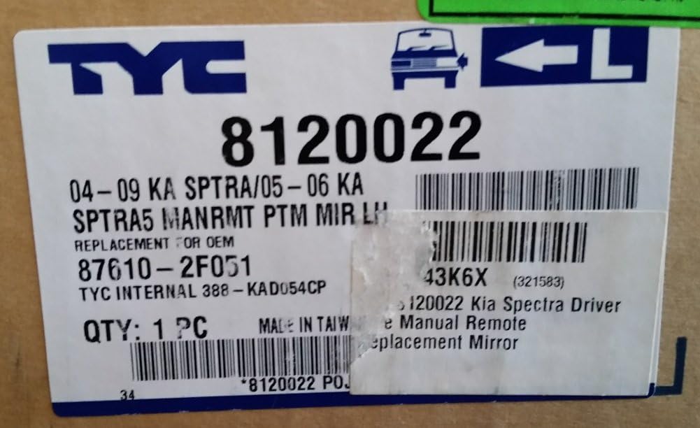 TYC 8120022 Compatible with Kia Spectra Driver Side Manual Remote Replacement Mirror