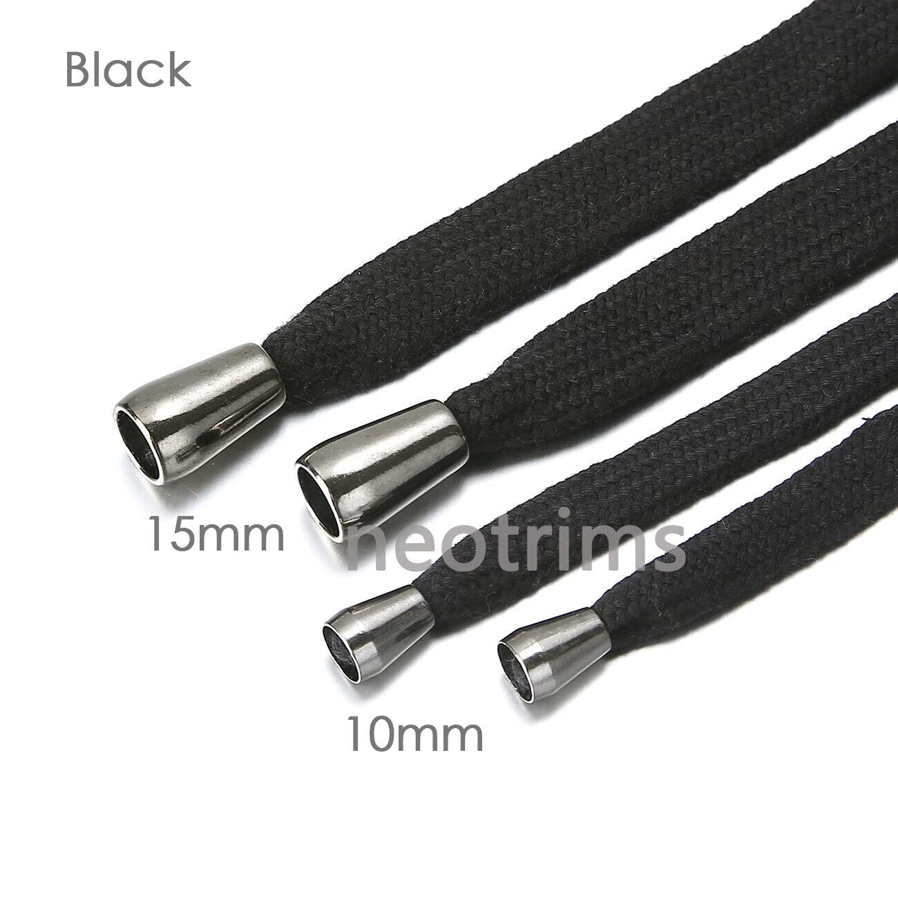 Sweatshirt Hoodie Drawstring with Gunmetal Metal Toggle Tip Ends. 100% Cotton Cord Rope,10 or 15mm Width. Hoody Replacement Drawstring. [Black - Image 2