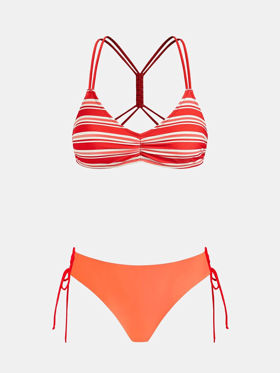 CUPSHE Women's Bikini Set Reversible Bottom Two Piece Swimsuit | Bathing Suit, Braided Back Straps, Removable Soft Cups, String Side Tie Bottom, Classic Coverage, Beach Vacation
