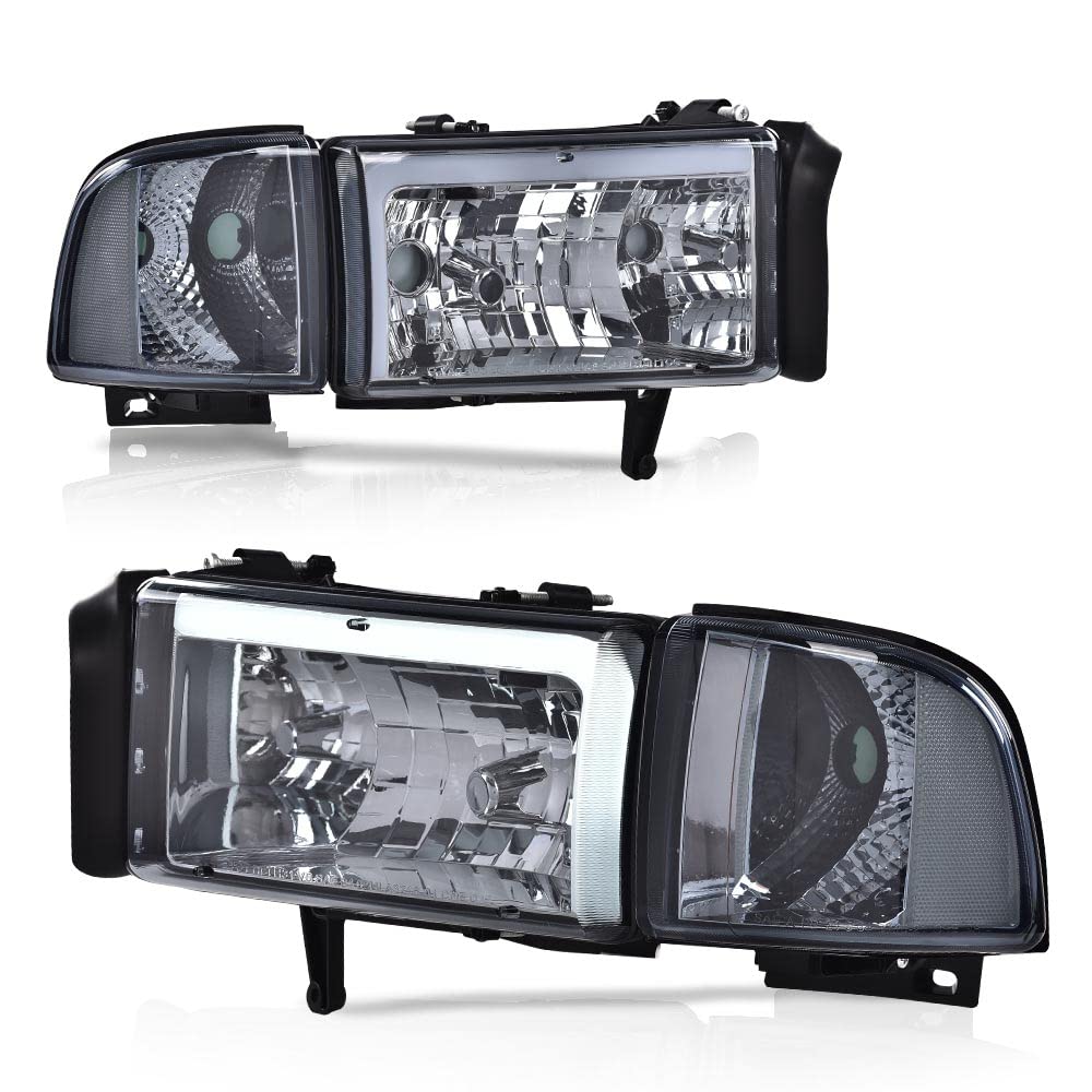 PIT66 LED Headlight Assembly Compatible with 1994-2002 Dodge Ram 1500 2500 3500 (Not Fit Sport & Ram Van Model) Headlamp Replacement Accessories Clear
