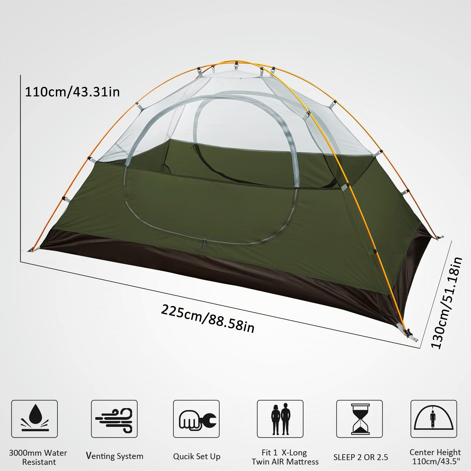 Bessport Tienda de campaña para 1-2 Persona, Ultraligera, Impermeable, Ligera, fácil de Instalar, 3 Estaciones, ventilada, Apta para Senderismo y montañismo al Aire Libre