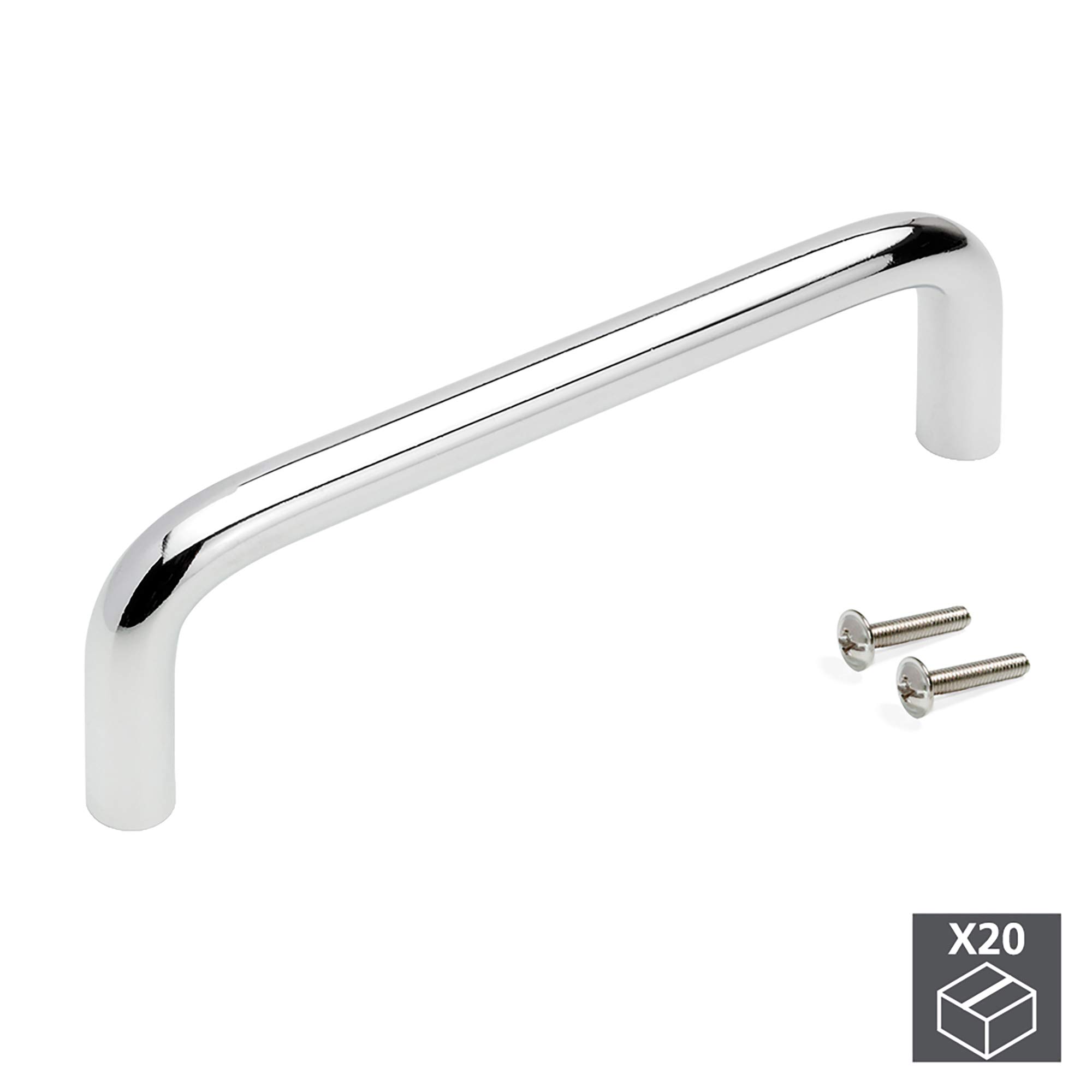 Emuca 9163411 Maniglia per mobile diametro Ø8mm, CC 128mm, Acciaio, Cromato, Set di 20