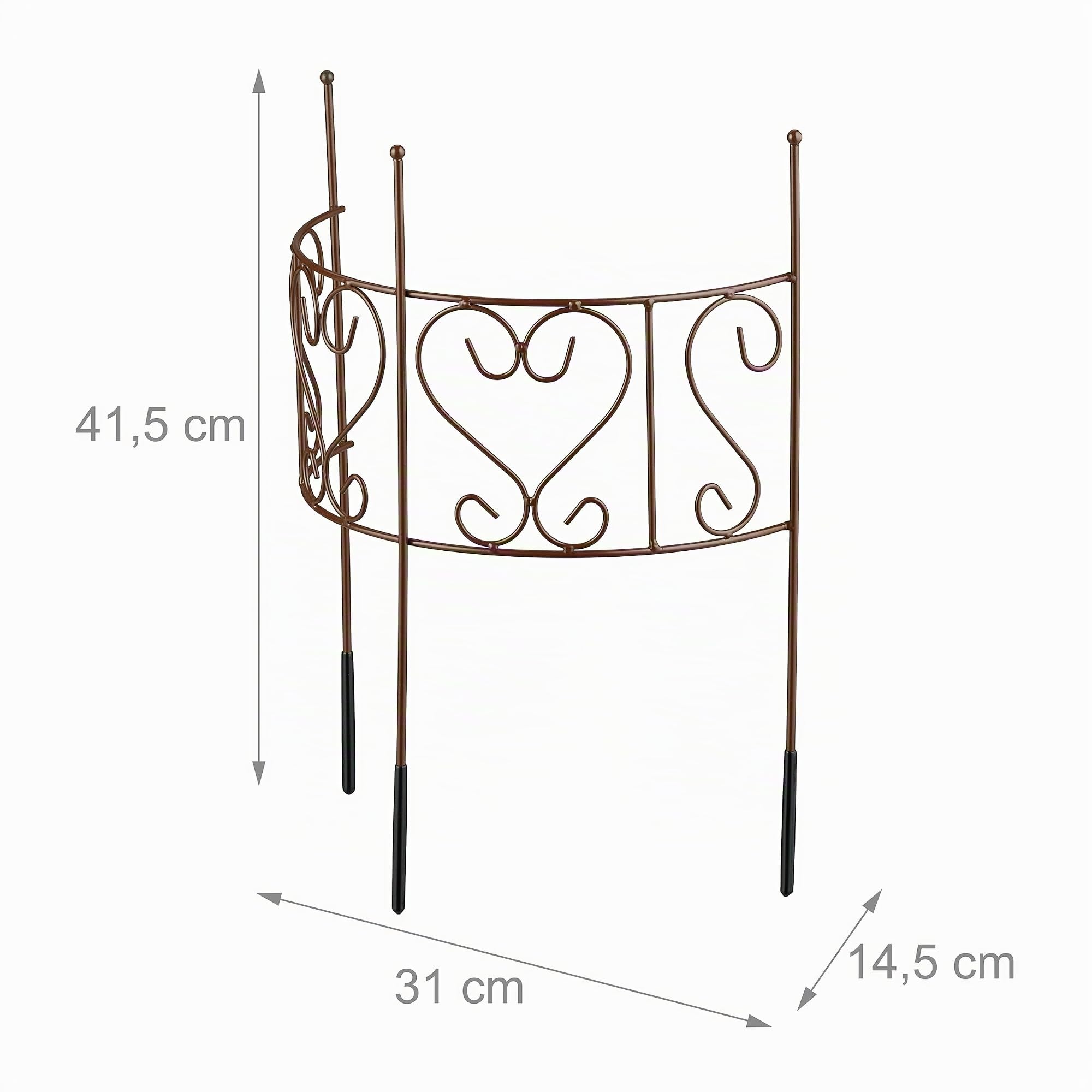 Relaxdays Supporto per Arbusti, 4 pz. Tralicci Piante Rampicanti da Giardino, Sostegno a Semicerchio 41,5x31 cm, Marrone, Acciaio