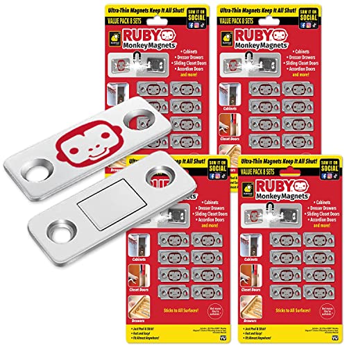 Ruby Monkey Magnets AS-SEEN-ON-TV Ultra-Thin Magnetic Plates Keep It All Shut Fast and Easy Installation Just Peel & Stick Slim Design Fits Virtually Anywhere Cabinets Drawers & More 4 Pack