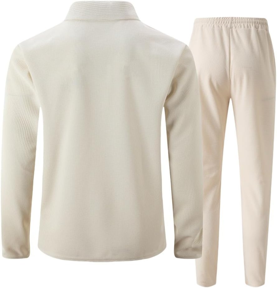 Sweatsuits for Men Track Suits 2 Piece Set Long Sleeve Plus Size Casual Warm Collarless Solid Color Comfy Tracksuits