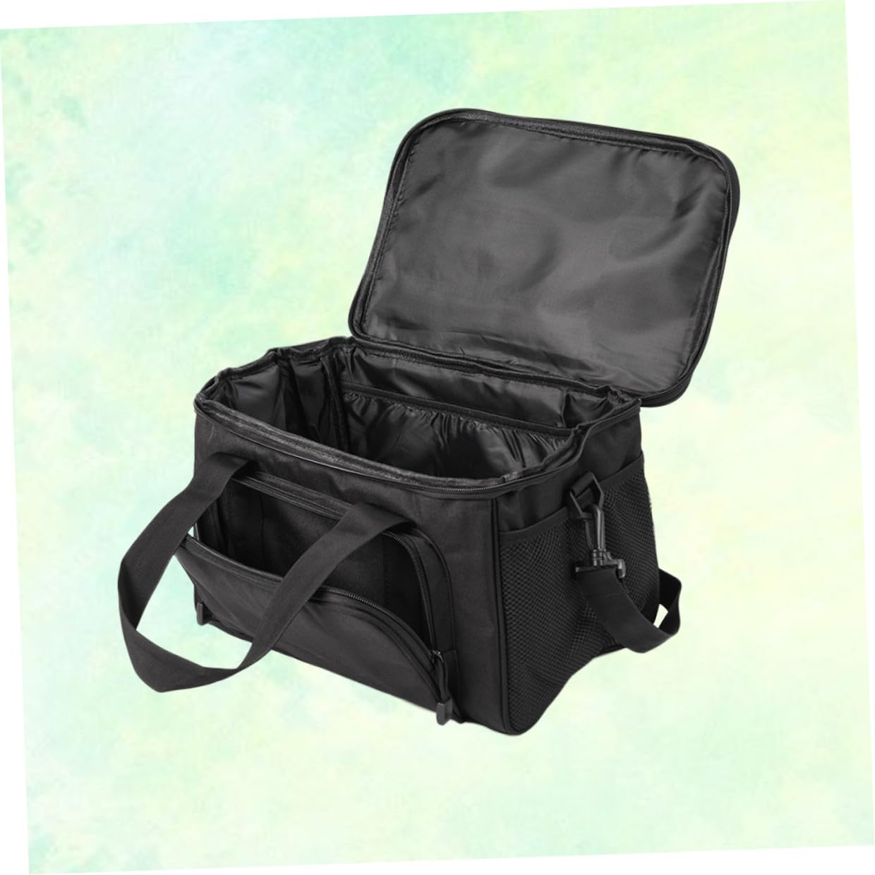 Abaodam Paquet de Pêche en Tissu Oxford Noir Bandoulière Rembourrée Détachable et Double Fermeture Magnétique pour Rangement Multi-Poches en Plein Air