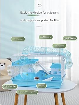 Spacious Hamster cage Guinea Pig Cage & Rabbit Cage Pet CageHamster Cage Hamster House,Rat CageHamster Home Small Animal CageStarter Kit Habitat forPet Gerbils, Fun & Interactive Cage(Tea white gray 1