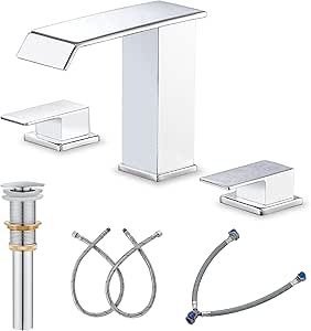 AVSIILE Waterfall Bathroom Faucet 3 Hole, Chrome 8 Inch Widespread ...