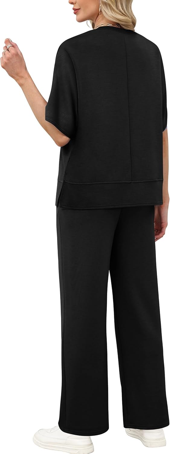 XIEERDUO Women's Side Slit Lounge Sets 2 Piece Travel Outfits Airport Tracksuit Oversized Wide Leg Loungewear S-3XL - Image 6