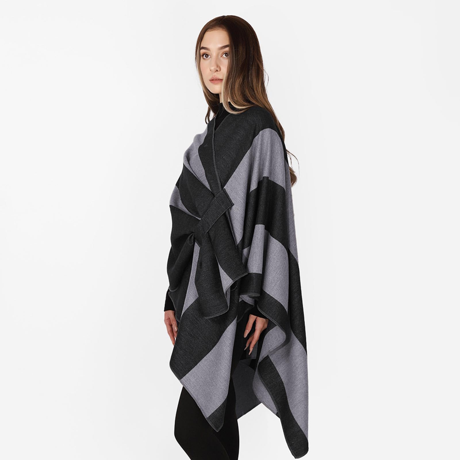 Poncho da Donna Reversible Cape Elegante Open Front Winter Cardigan Sciarpa Calda Lavorata a Maglia