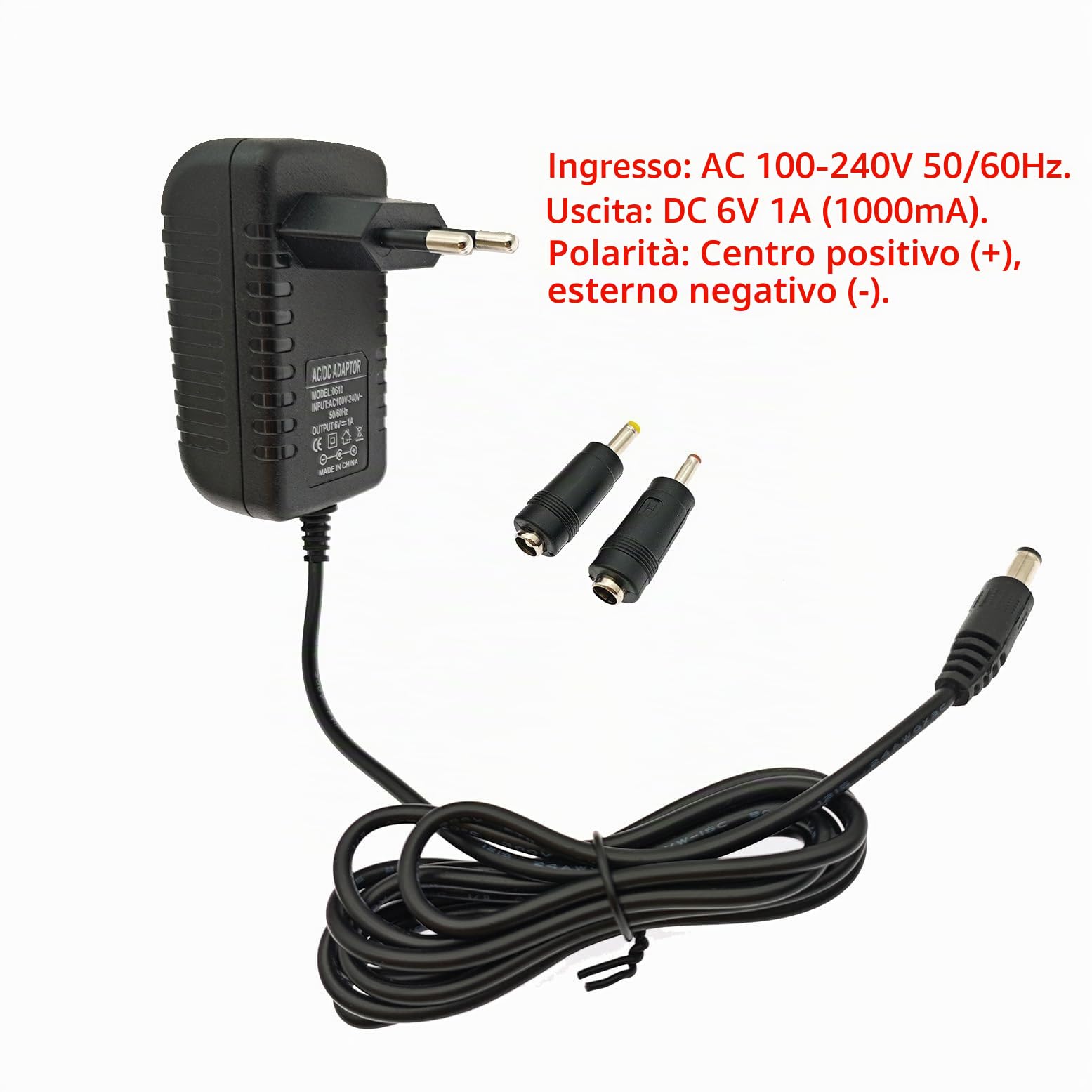 JZK Adattatore di alimentazione DC 6 V 1 A 1000 mA. Caricatore da 6 V, adattatore di ricarica da 5,5 mm x 2,5 mm, con connettori da 3,5 mm x 1,35 mm e 4,0 mm x 1,7 mm