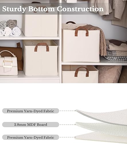Miniatura 4 de StorageWorks Contenedores de almacenamiento de tela para estantes, canastas con montura de metal y asas para armario, extragrandes, color natural,