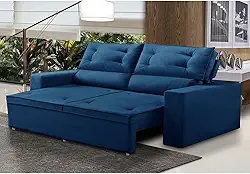 Sofá Retrátil e Reclinável 3 lugares com Molas 1,80m Lais Suede Azul Adonai Estofados