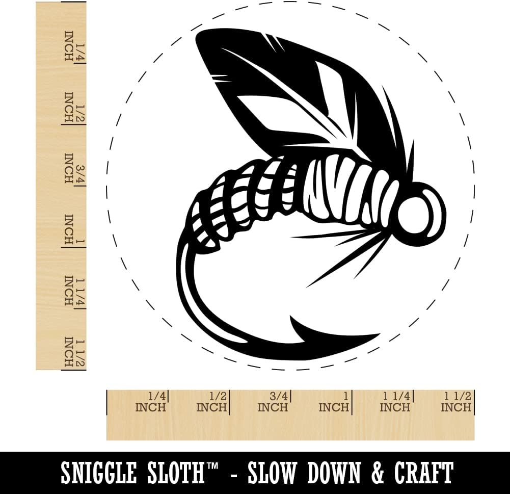 Fly Fishing Hook Lure Self-Inking Rubber Stamp Ink Stamper for Stamping Crafting Planners - 1-1/2 Inch Large - Red Ink