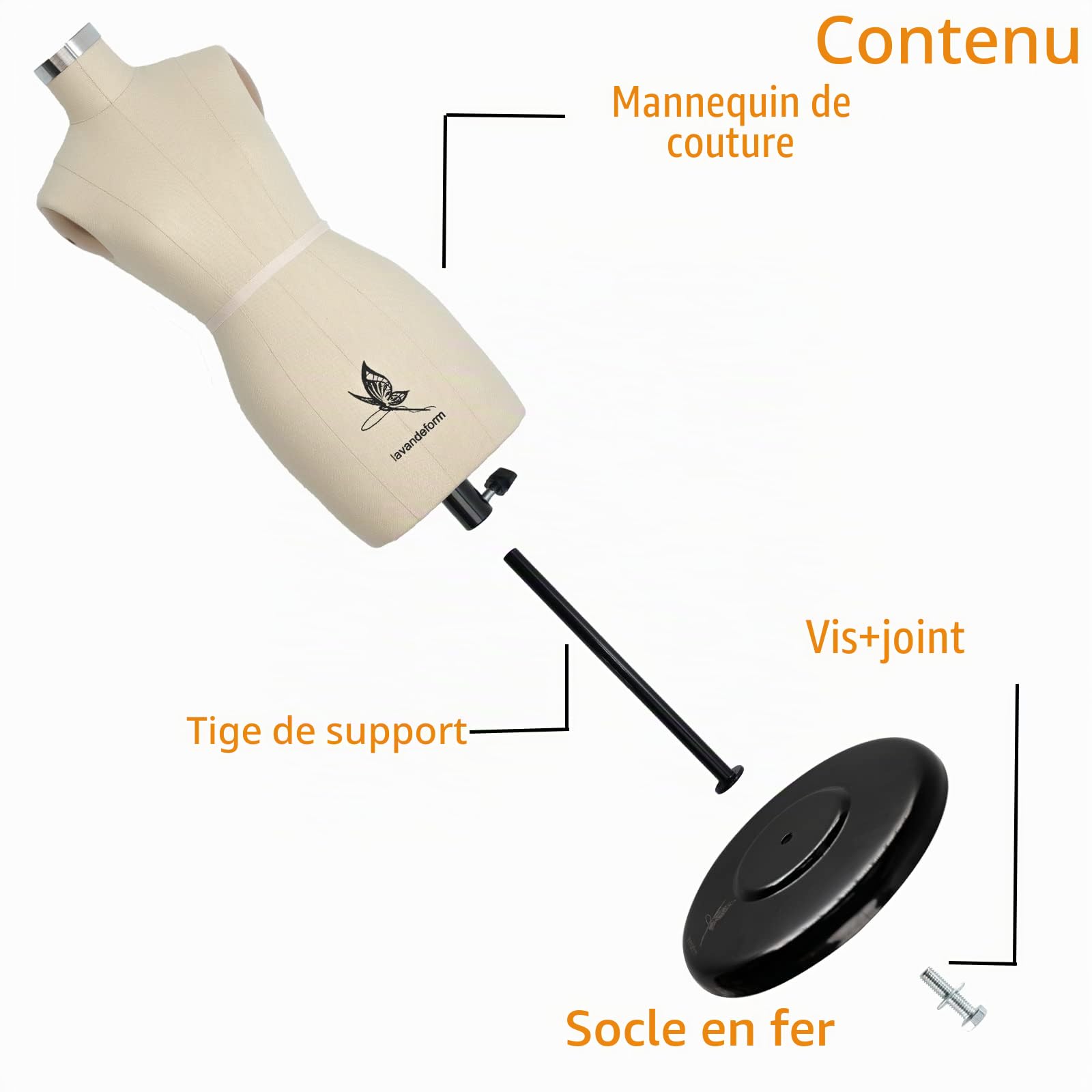 Mannequin de couture 1/2 demi-taille, à coudre miniature (il ne s'agit pas d'une taille adulte). Les aiguilles peuvent être piquées dans le mannequin de couture (bras souple beige)