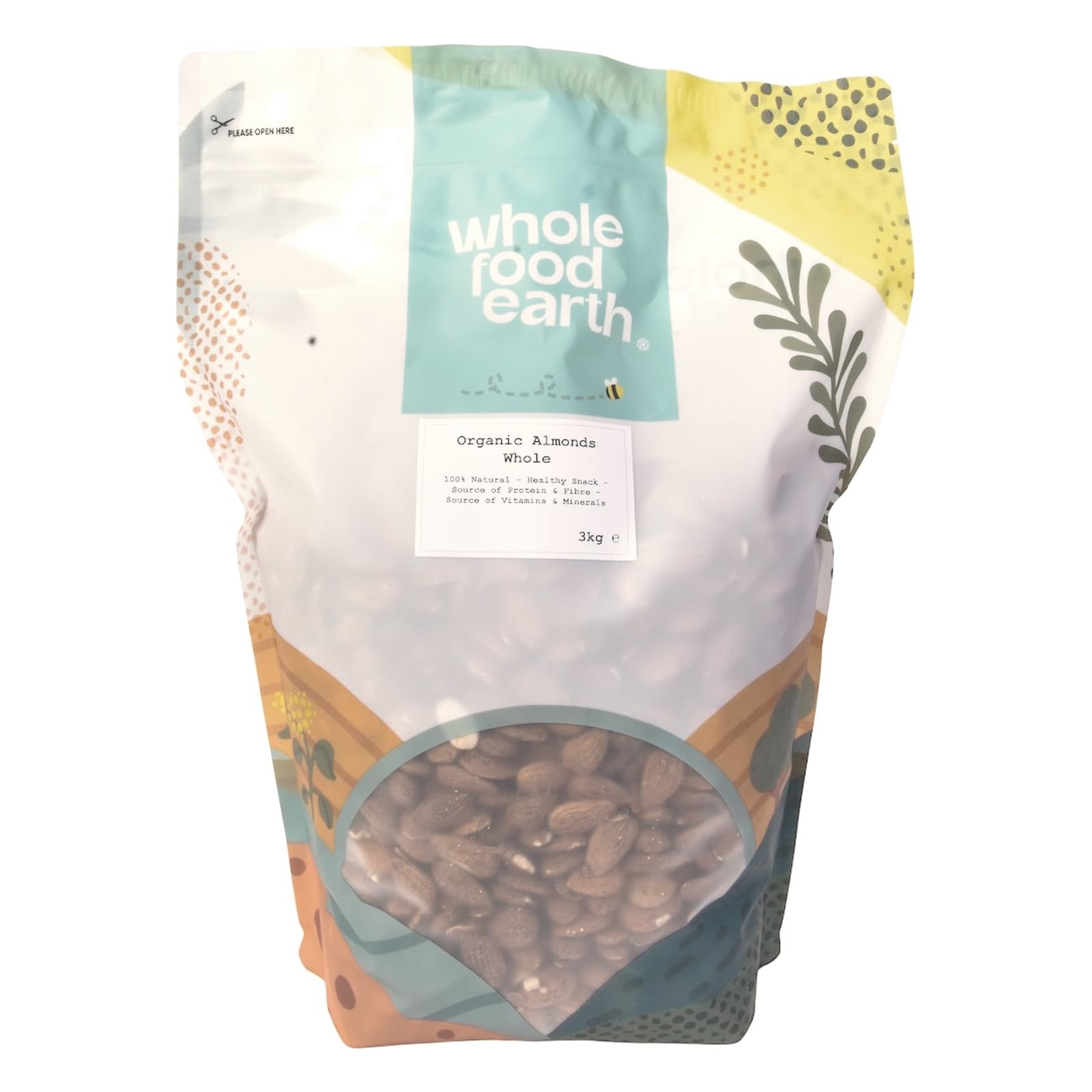Wholefood Earth Bio Mandeln Roh 3kg – GMO-Frei, Proteinquelle & Ballaststoff-Reich