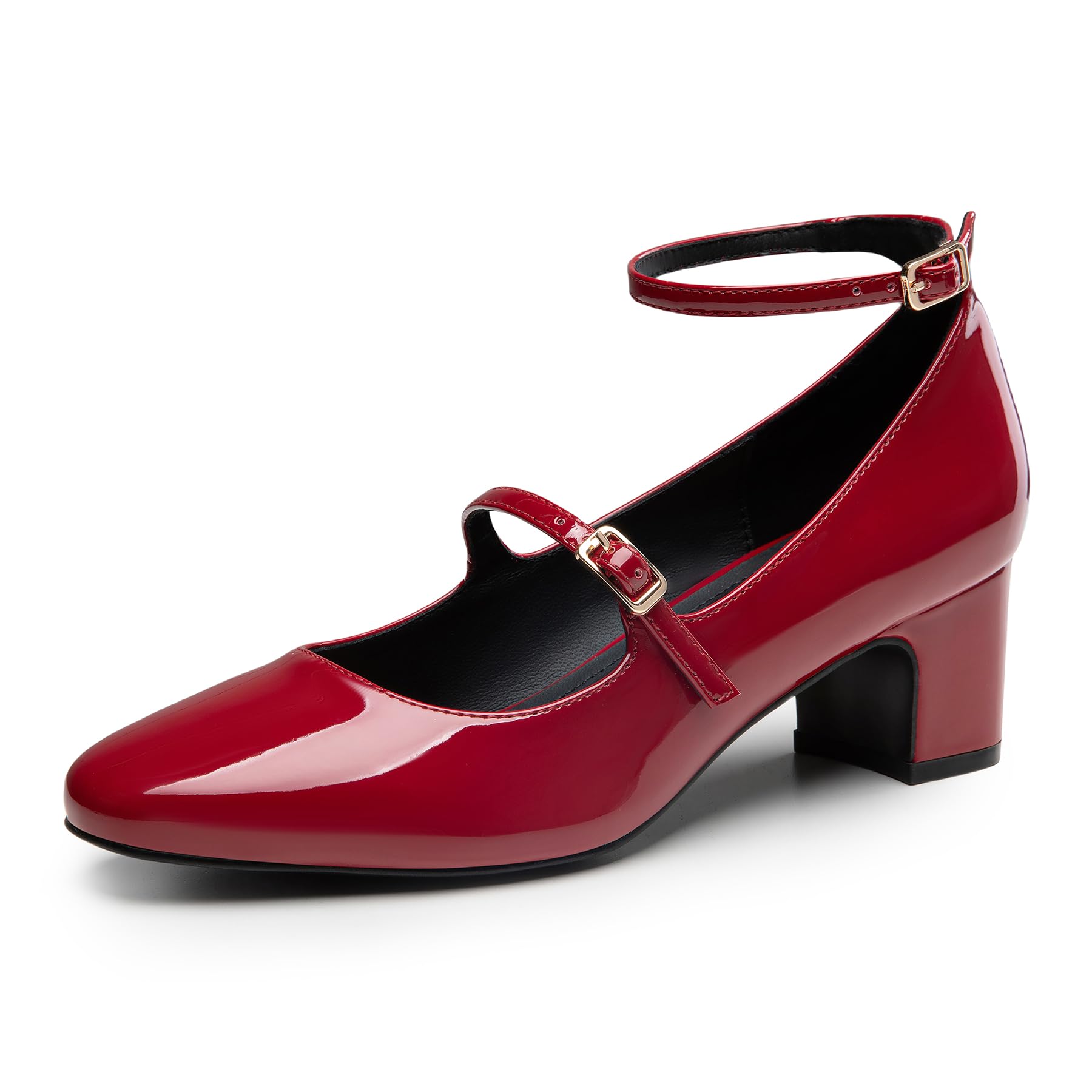 Trary Mary Jane Shoes Women Chunky Block Heels Mary Janes Dress Shoes for Women Close Cap Toe 2.2 Inch Women's Pumps Shoes with Buckle Double Strap